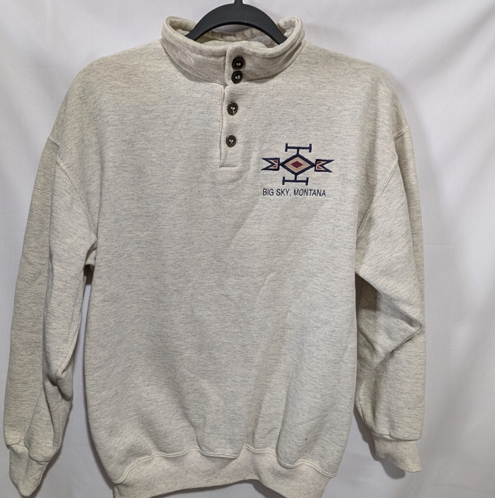 Gray Button-Up Sweatshirt with Embroidered Design